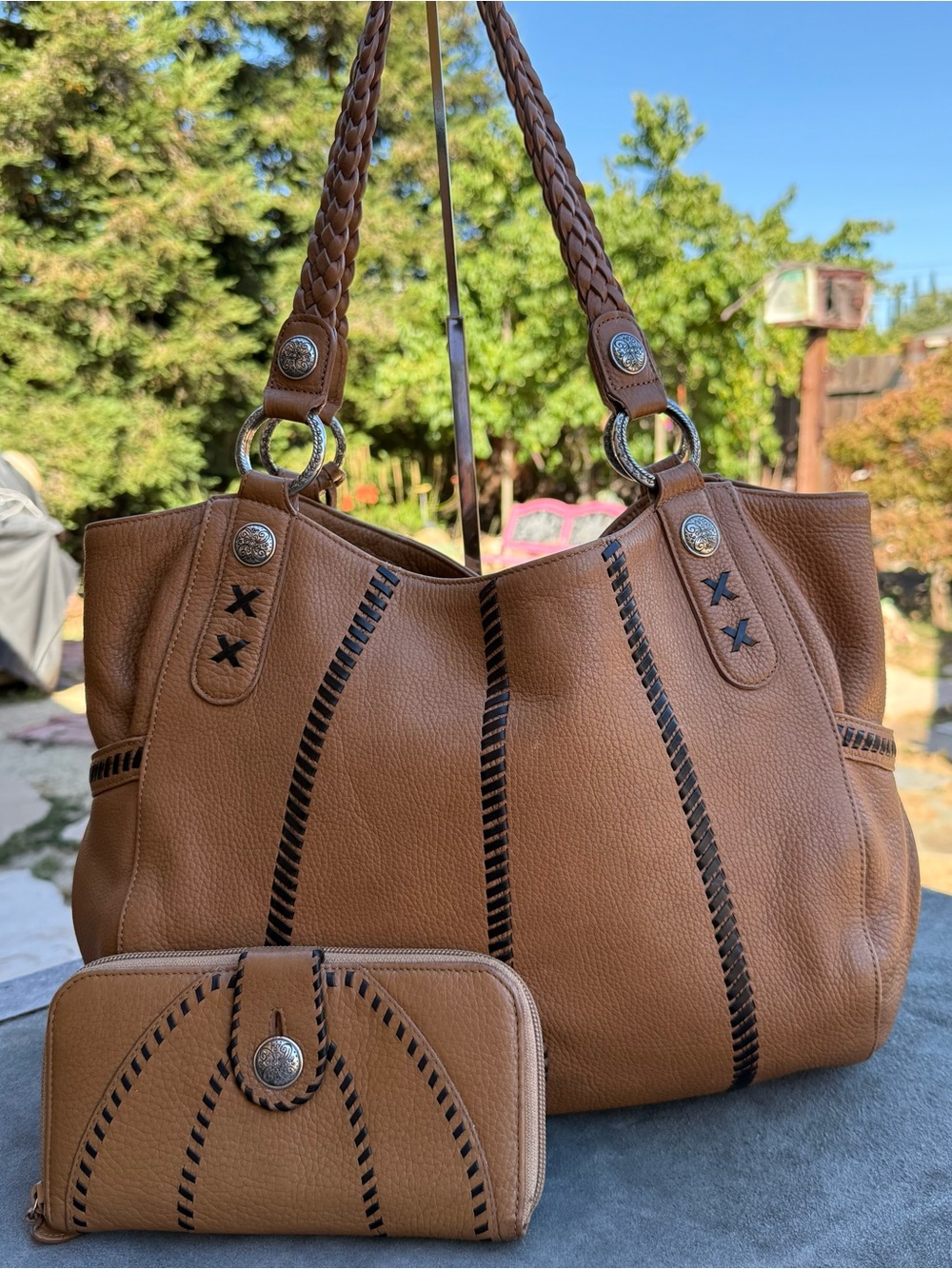 Brighton Mesa Vintage Leather Hobo Bag & Wallet Set